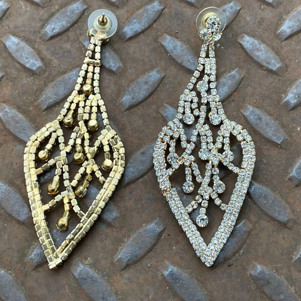 Natasha Women Earrings Gold Tone Crystal Accent Chandelier Ear Jewelry - Picture 11 of 12